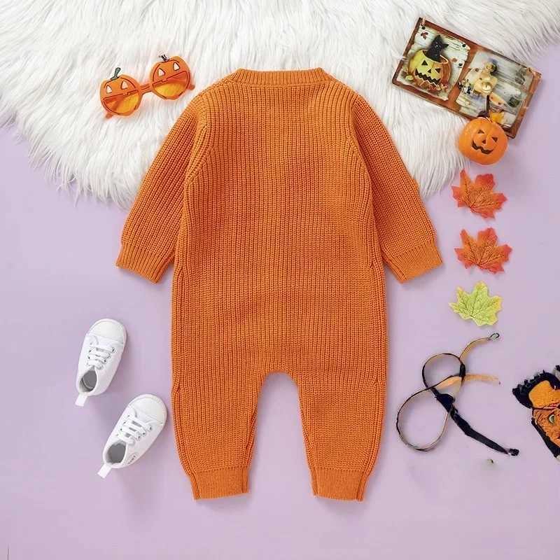 2025 Halloween Baby Knitted Romper 3D Pumpkin Applique Newborn Onesie 018M Autumn Winter Toddler Jumpsuit Festival Outfit C251009