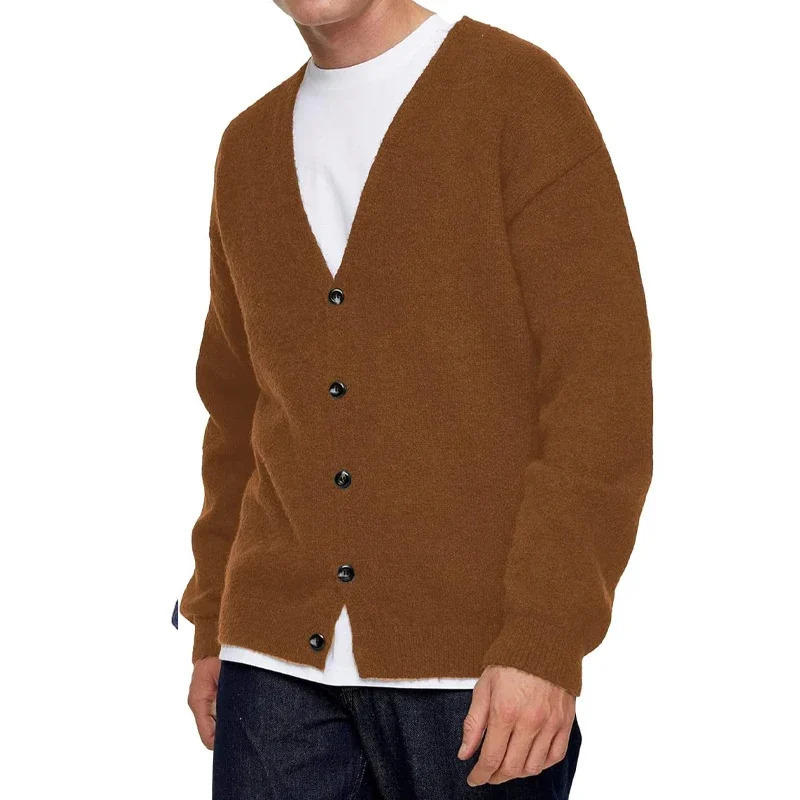 Mens Lightweight Cardigan Sweater SingleBreasted VNeck Knitted Cardigans Casual Long Sleeve Solid Outwear 2501008