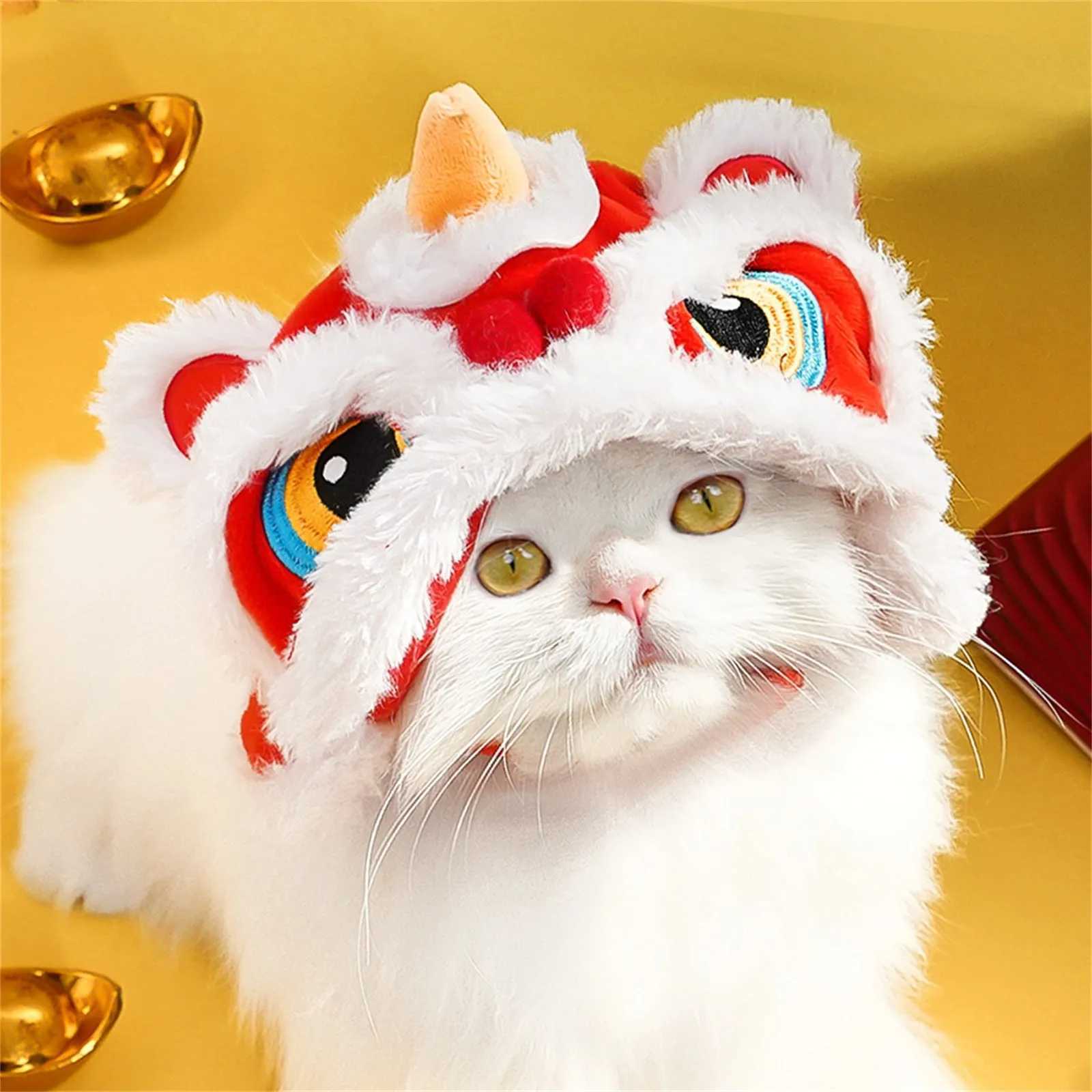 Winter Warmth Pet Dog Funny Cat New Year Transformation Tigers Head Hat Headset Headwear Accessories New Year Cat Dress Up C251009