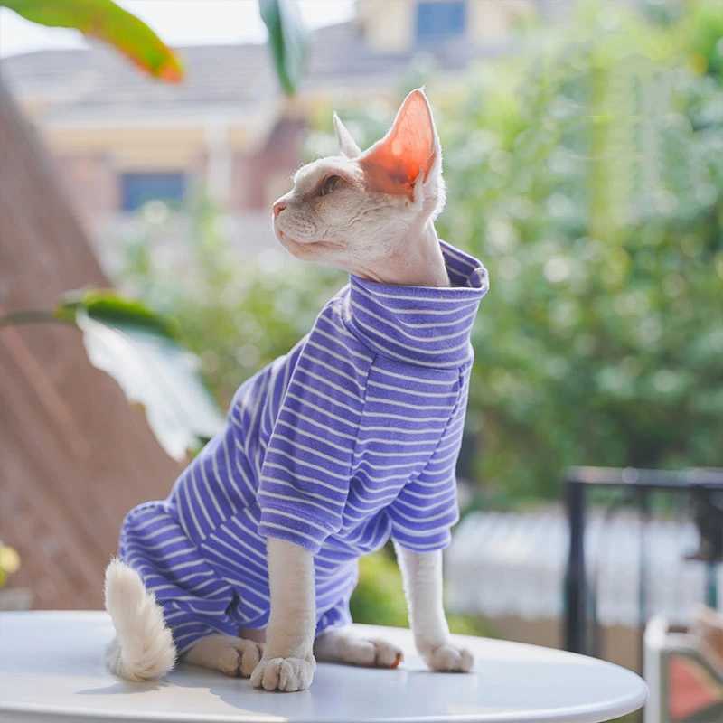 Winter Clothes for Cat Stripped Cotton 4legged Coat For SphnxLong sleeves Undershirt for Kittens Devon Rex Jumpsuit C251009