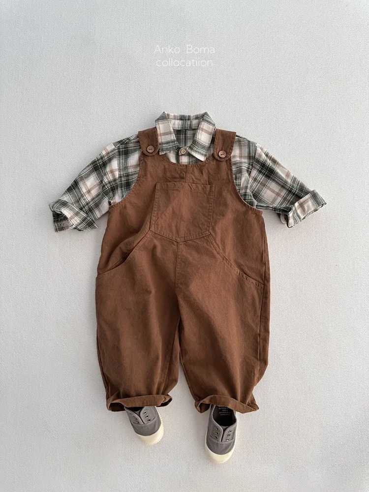 2025 Autumn New Children Loose Overalls Solid Boys Vintage Jumpsuit Girls Strap Trousers Baby Casual Overalls Kids Clothes C251009