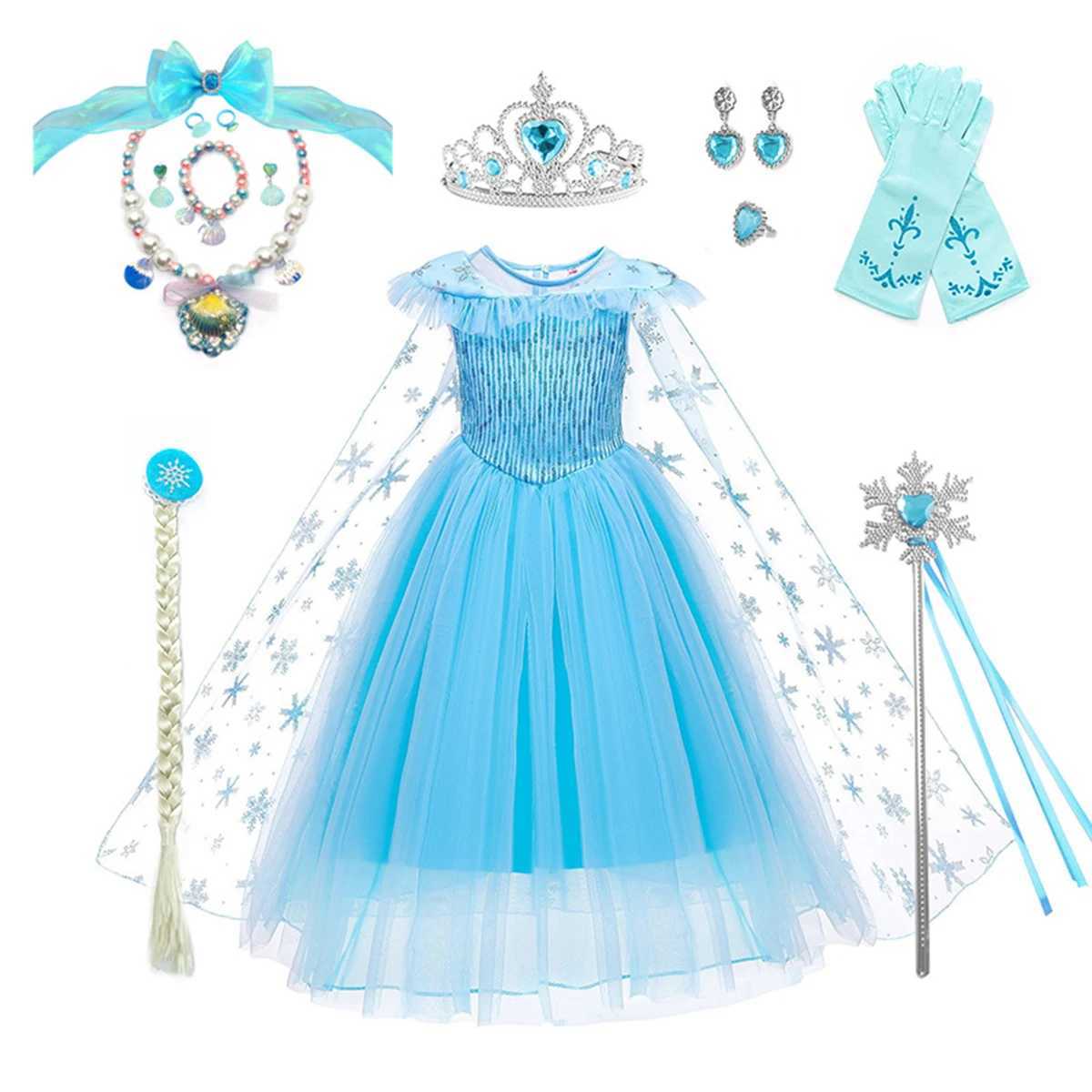 Toddler Little Girls Blue Snow Queen Elsa Birthday Party Cosplay Halloween Easter Dress Girls Stage Performance Holiday Dress L251009P69G