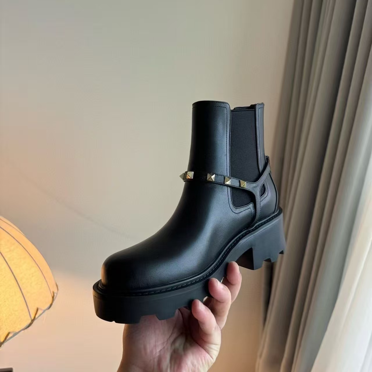 Chunky Heel Slip-On Ankle Boots Calf Genuine Leather Booties Round toe mid block heels 4.5cm luxury designer high-heeled quality women Fashion shoes with box