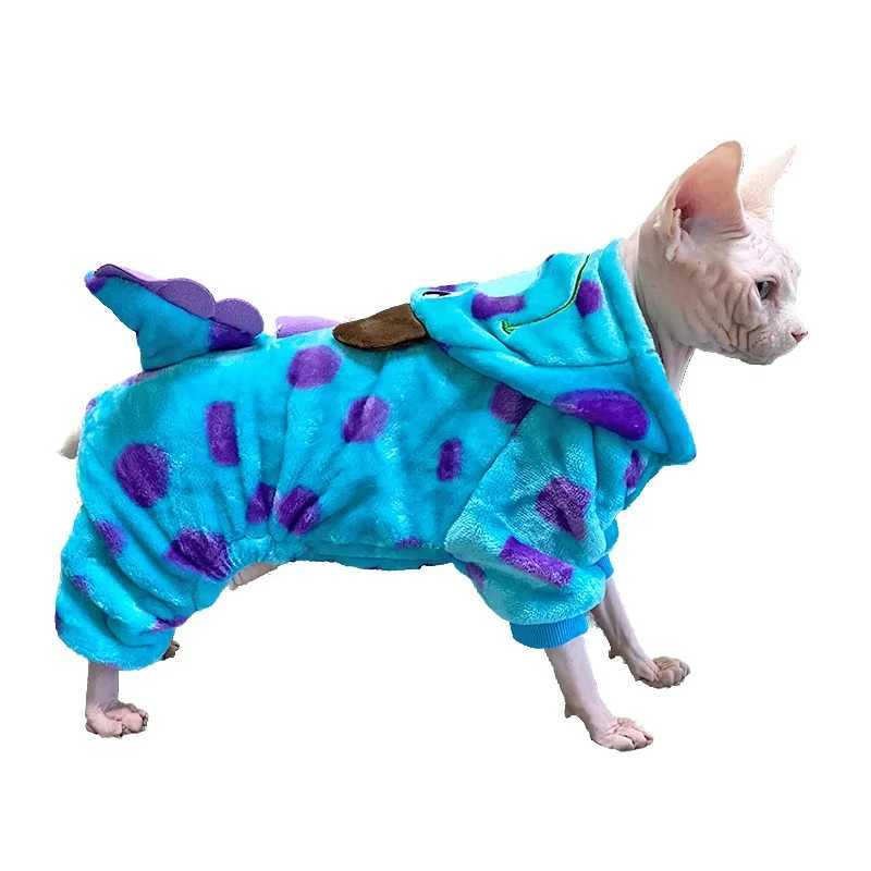 Fleece Dinosaur Hooded Coat for Sphynx Cat thick Sweatshirt for Cat Long Sleeves Warm Clothes for Kittens Outfit in Winter C251009