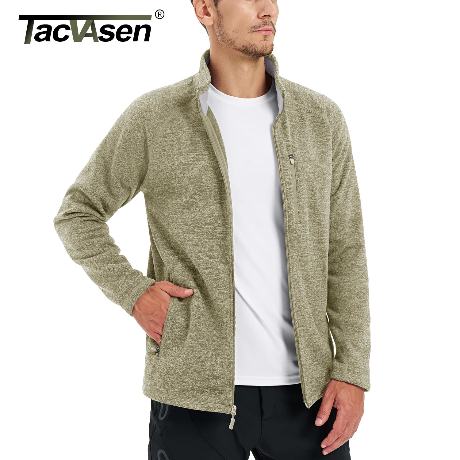 TACVASEN Full Zip Knitted Sweater Mens Stylish High Quality Soft Warm Fleece Jacket Spring Hiking Sports Casual Coat Male 2501008