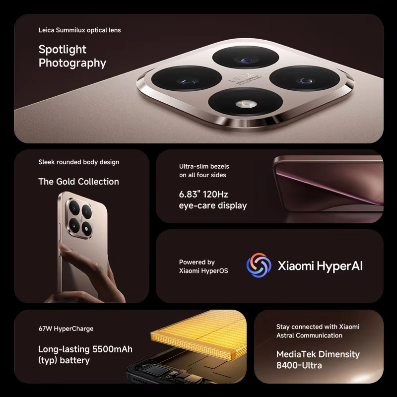Xiaomi 15T 5G Smartphone Global Version 5G 12GB RAM 256GB / 512GB ROM 67W MTK Dimensity 8400-Ultra Leica Camera 6.83" AMOLED 120Hz