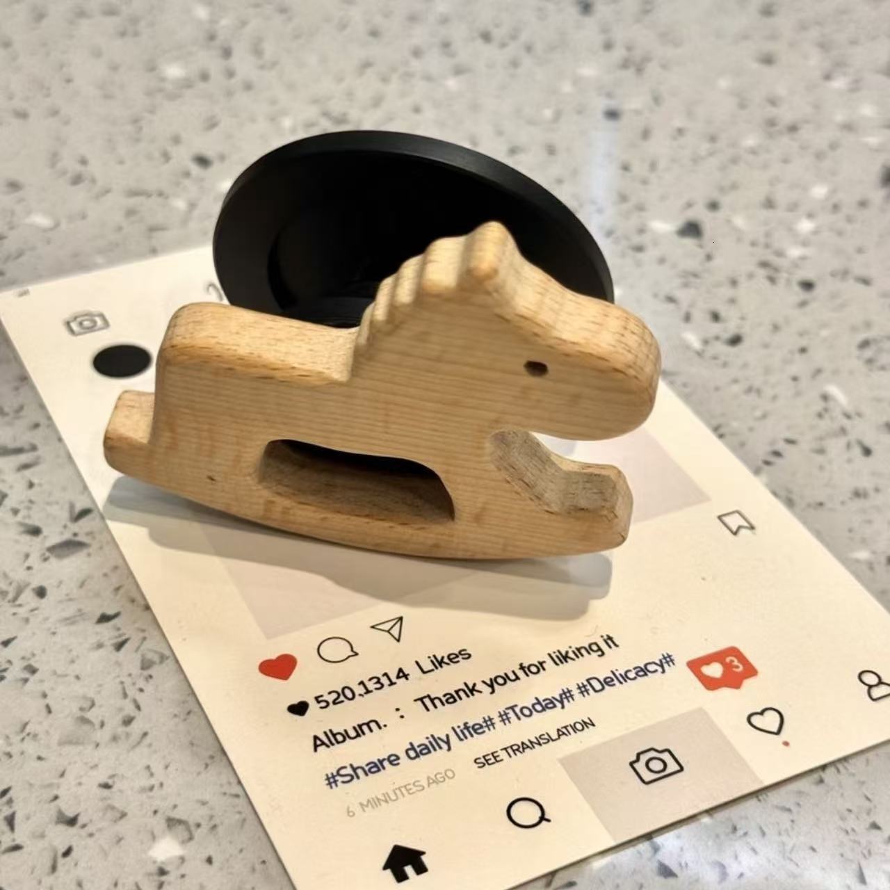 for iPhone 16 Pro Max Case, Minimalist White Background Wooden Horse Magnetic Stand Silicone Shockproof Slim Thin Phone Case for iPhone 15
