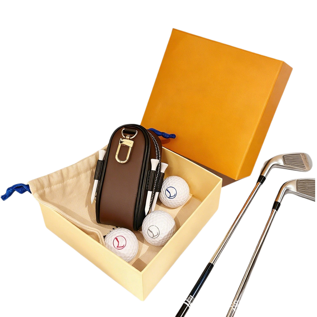 ILIVI brown Monogram Golf Balls And Tees Pouch Bag Ball Holder Storage Case Set Outdoor