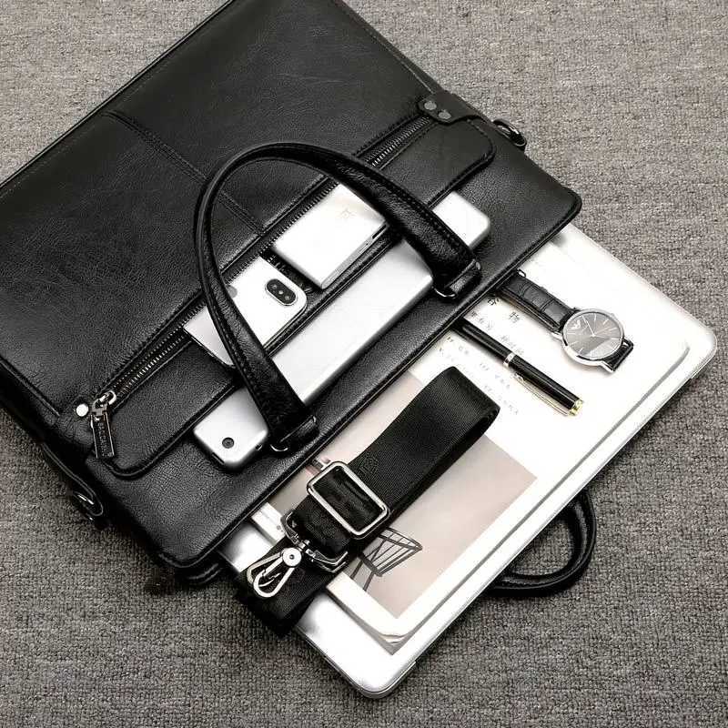 MenS Briefcase PU Leather Handbags Laptop Computer Shoulder Business Executive Office Messenger Portfolio Crossbody Bag MaleL25112