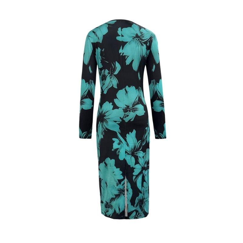 Women's Autumn Fashion Slim - fit Floral Print Midi Dress - Elegant Slit Party Dress-CF53839