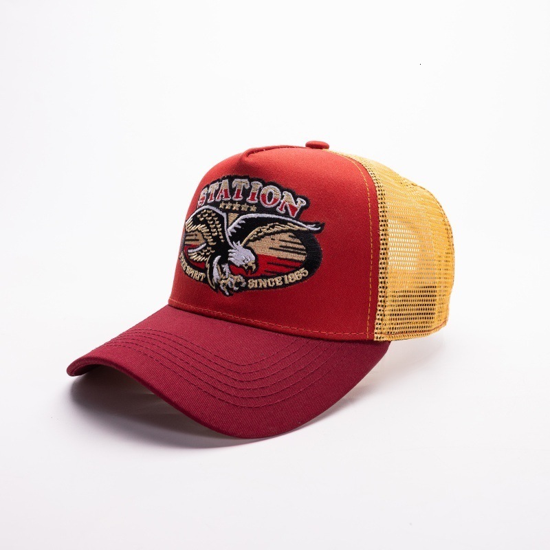 Trucker HipHop Hat for Men Fashion ColorBlock Mesh Breathable Motorcycle Eagle Baseball Cap 250905