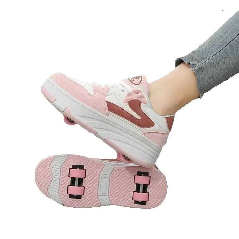 New Four Wheel Womens and Girls PU Leather Roller Fashion Boys Sports Shoes Breathable Childrens Skateboarding Size 30-40 W250225 J250625