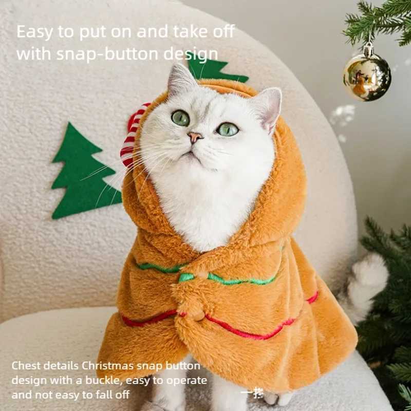 Gingerbread Man Cat Cloak Winter Warm Pet Clothes Cat Clothes Thick Velvet Dog Windproof Cloak C251009