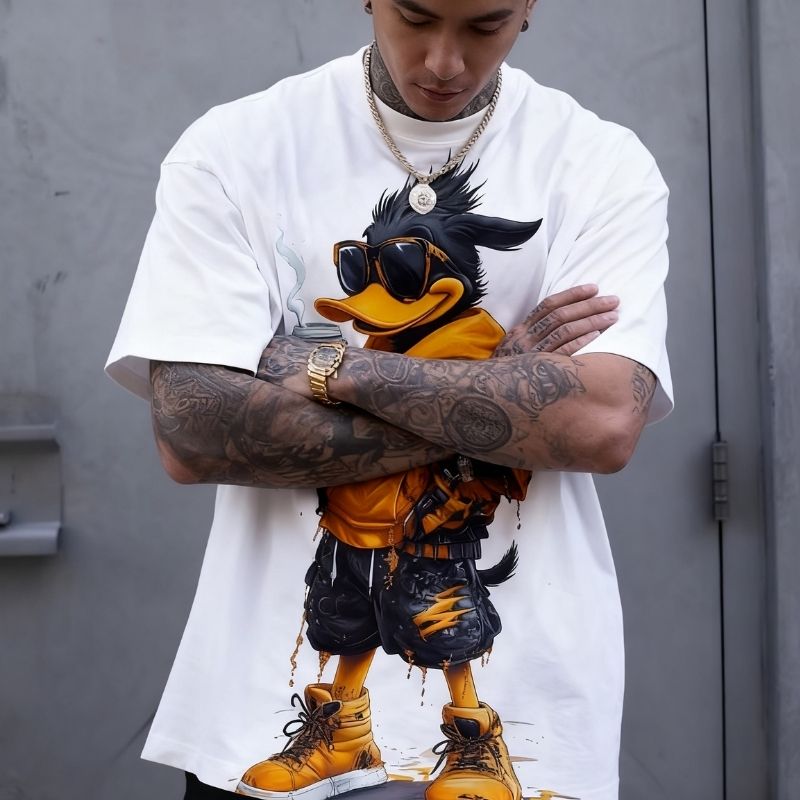 Men's Streetwear Cool Duck Graphic Oversized T-Shirt - Casual Urban Fashion Tee-36