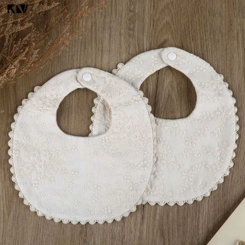 1pc Embroidery Floral Baby Bib Adjustable Button Newborn Feeding Drooling Burp Cloths Kids Cotton Saliva Towel Bibs Baby ItemsJ251009
