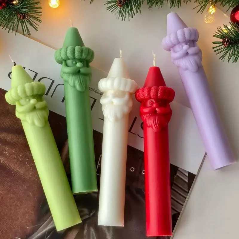 2pcsset Santa Claus Pillar Long Pole Soybean Candle Festive Atmosphere Decorative Ornament Holiday Gift Christmas Candles S25109 S260204