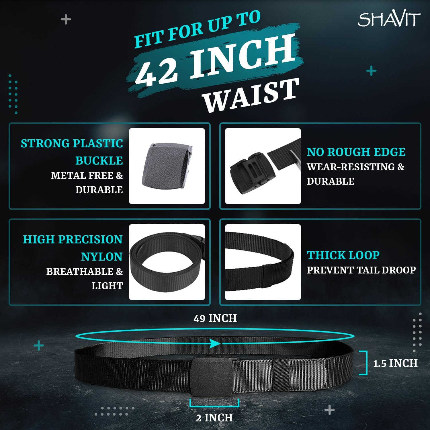 Nylon Belts for Men Work Belt AdjustabLE Slide Plastic Web Canvas Belt for Outdoor Airport friendly W251009