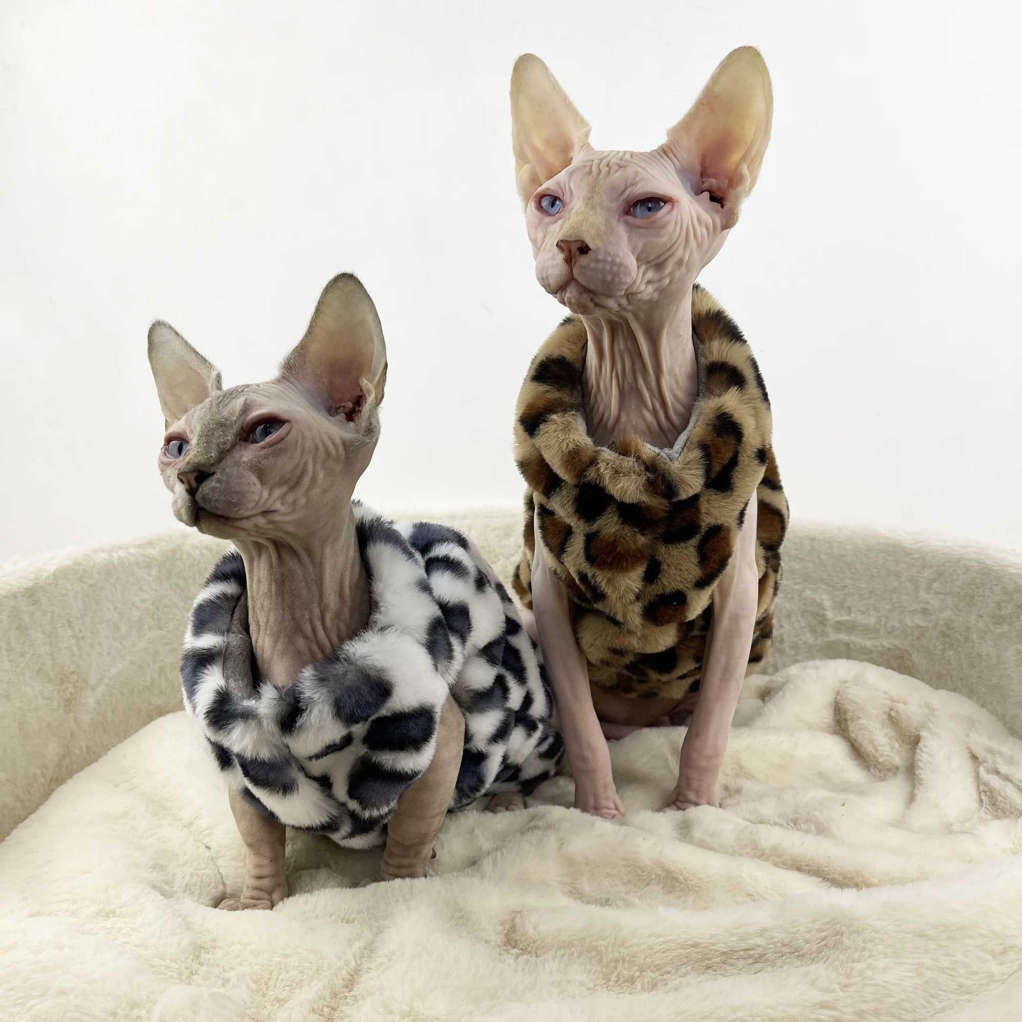 Sphynx Cat Clothing Warm Fleece Thick Coat for kittens Soft Winter Pink White Brown Leopard Sweater Vest For Devon Rex in Winter C251009