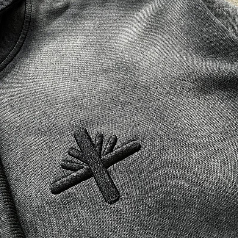 Men's Hoodies Washed Black Embroidered Hoodie Men Women Hooded Pullover