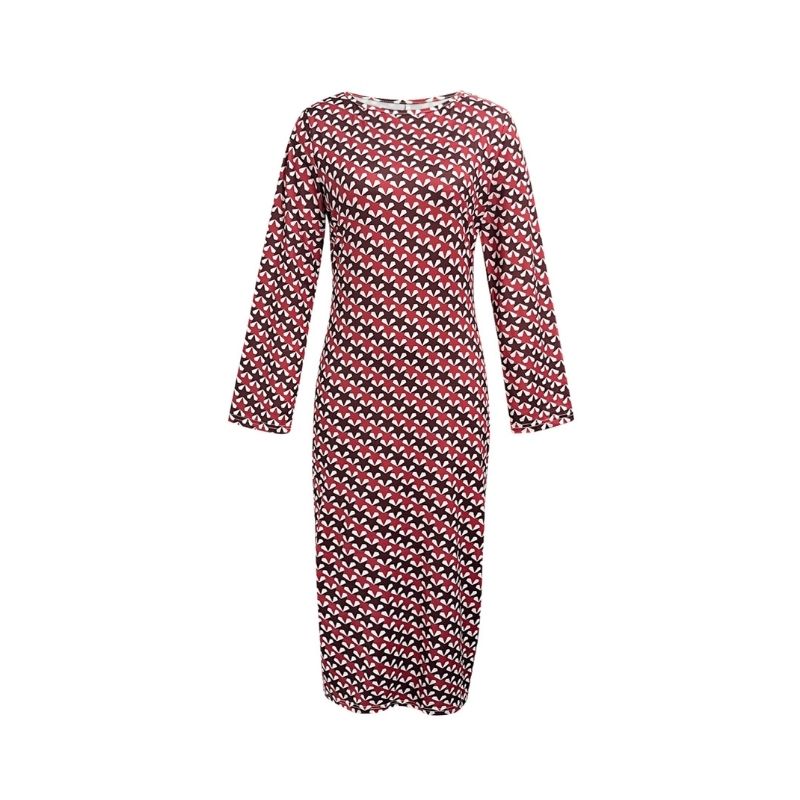 Women's Autumn New Fashion Commute Star Print Slit Long Sleeve Midi Dress-CF52896