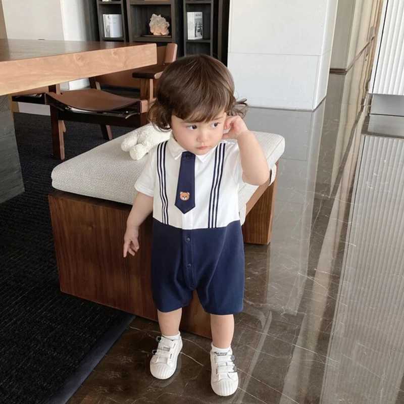 British style baby jumpsuit summer style pure cotton fashionable gentleman baby boy full moon hundred days summer clothes C251009
