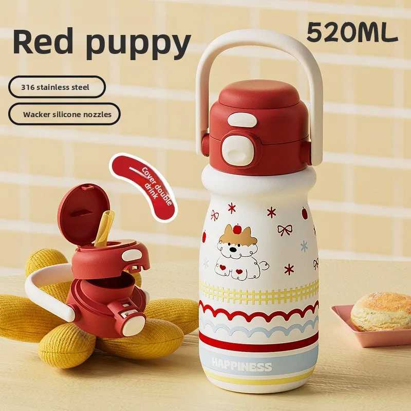 Mother baby and child handheld milk bottle cute trend double drink high value cartoon 316 cold thermos cup holiday gift C251008