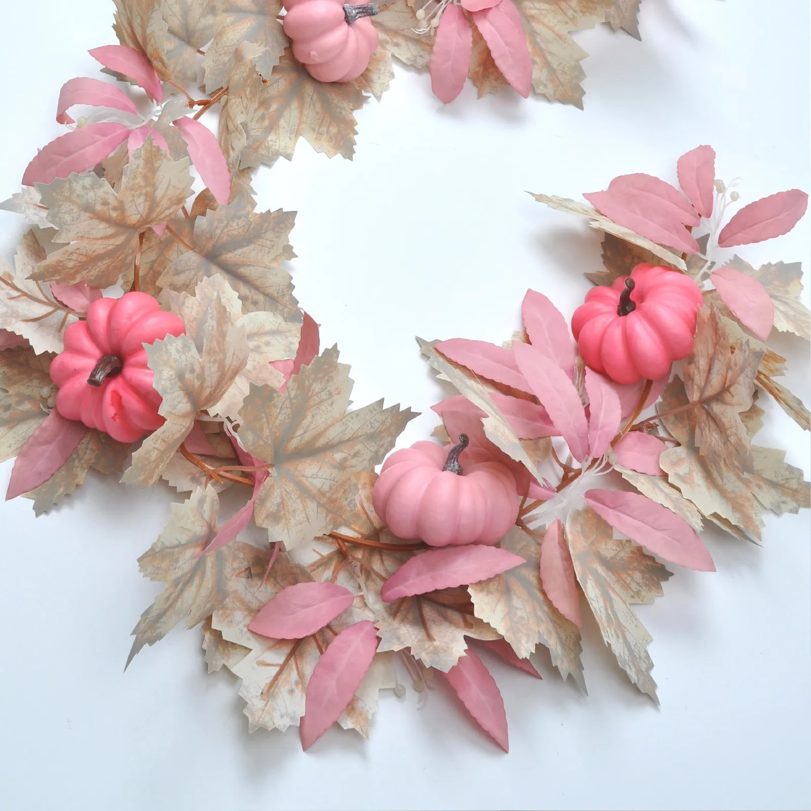 White Maple Leaf Decorations Pink Pumpkin Accents Fall Festival Party Supplies Faux Foliage Garlands Halloween Themed Home Decor 250930