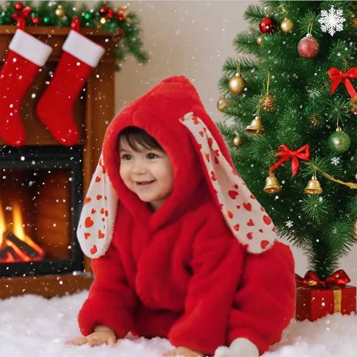 Cartoon Rabbit Baby Rompers Long Sleeve Hooded Baby Girl Clothes Winter Warm Baby Clothes Girls Rompers 324 Months C251009