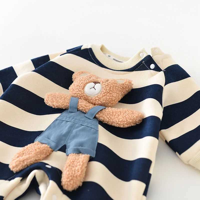 MILANCEL Thicken Lining Boys Baby Rompers Striped Cartoon Girls Jumpsuits Bear Outfit C251009