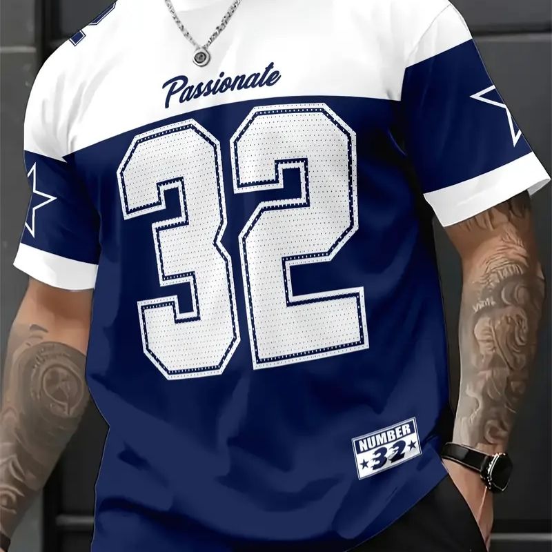 Men's Sports-Inspired "Passionate 32" Number Graphic T-Shirt - Casual Athletic Style Tee-37