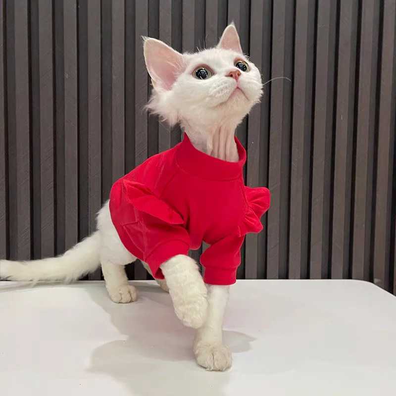 New Year Cat Clothing Ruffle Sleeves Cotton Clothes for Sphynx Winter Warm SWEATer for Kittens Thick Coat for Devon Rex C251009