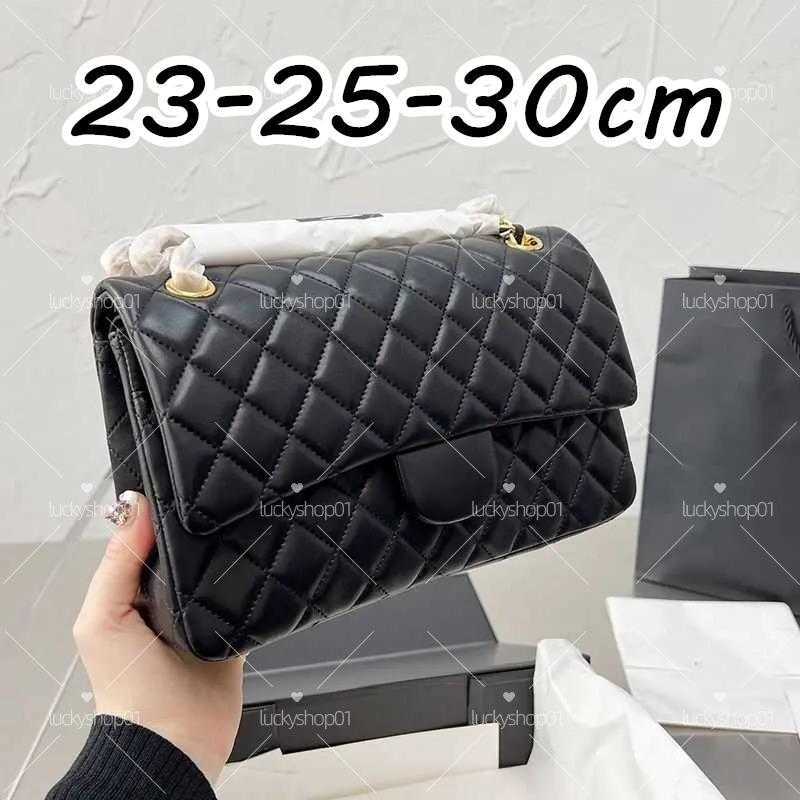 Mirror Quality lady bag CF Medium 25cm Double Classic Flap Bag Real Leather Caviar Lambskin All Black Purse Handbag Shoulder Chain flap Turn Lock Crossbody
