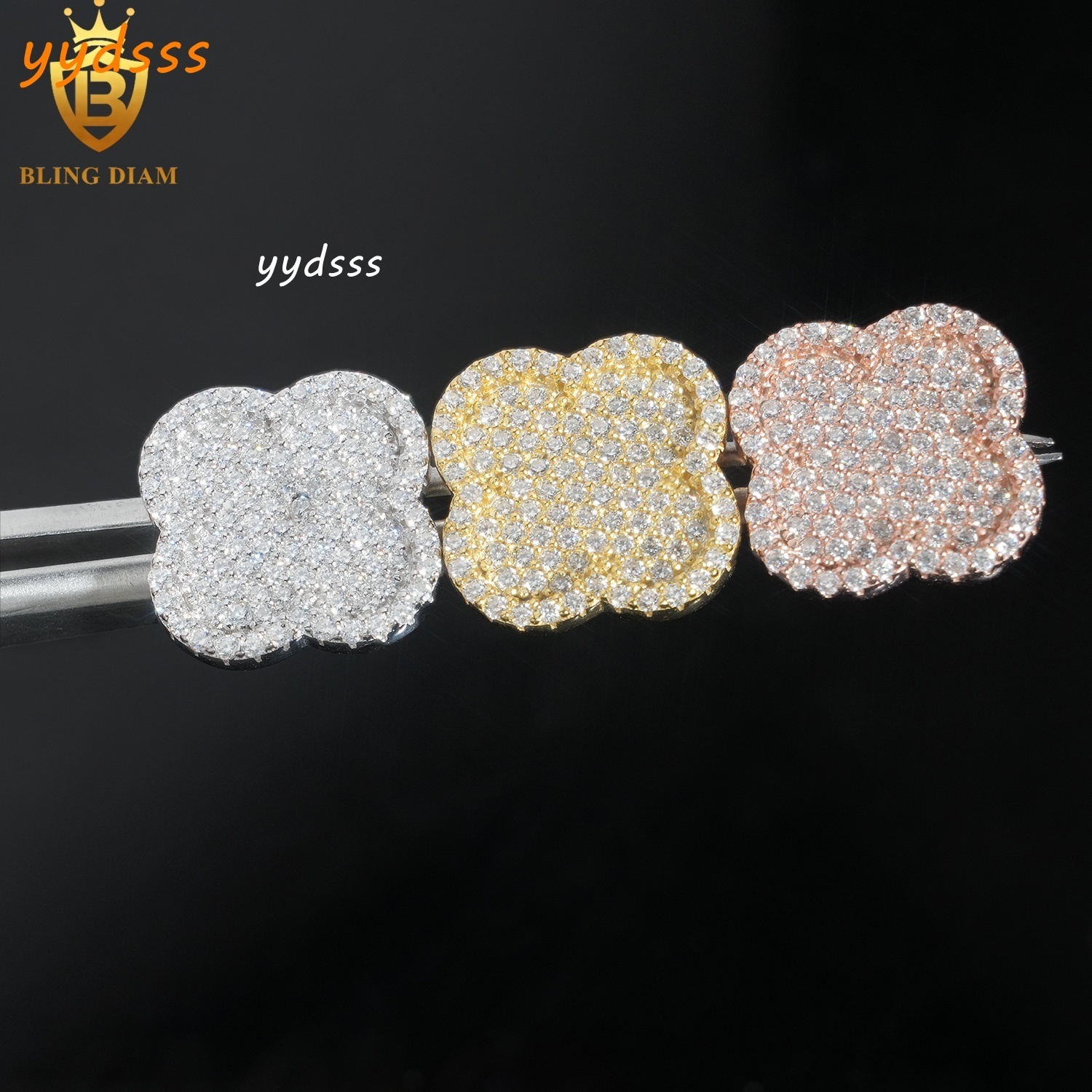 Fine Jewelry 925 Sterling Silver Vvs1 Moissanite Clover Stud Earrings Rose Gold Plated Gra Certificate