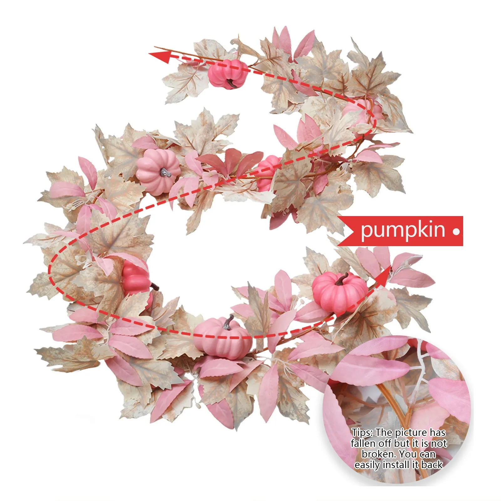 White Maple Leaf Decorations Pink Pumpkin Accents Fall Festival Party Supplies Faux Foliage Garlands Halloween Themed Home Decor 250930