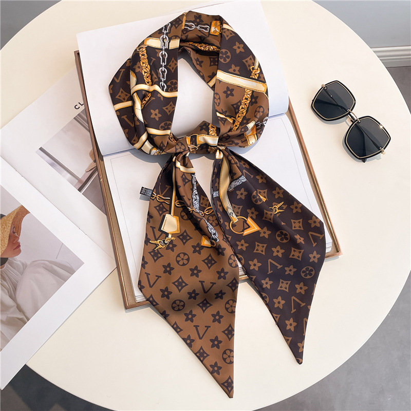 20style Newest Women Wrap Silk Designer Skinny Long Narrow Scarf Arm Bag Ribbon Accessories Neck Long Scarf Versatile Matching Coat Shirt Scarf 147-135cm