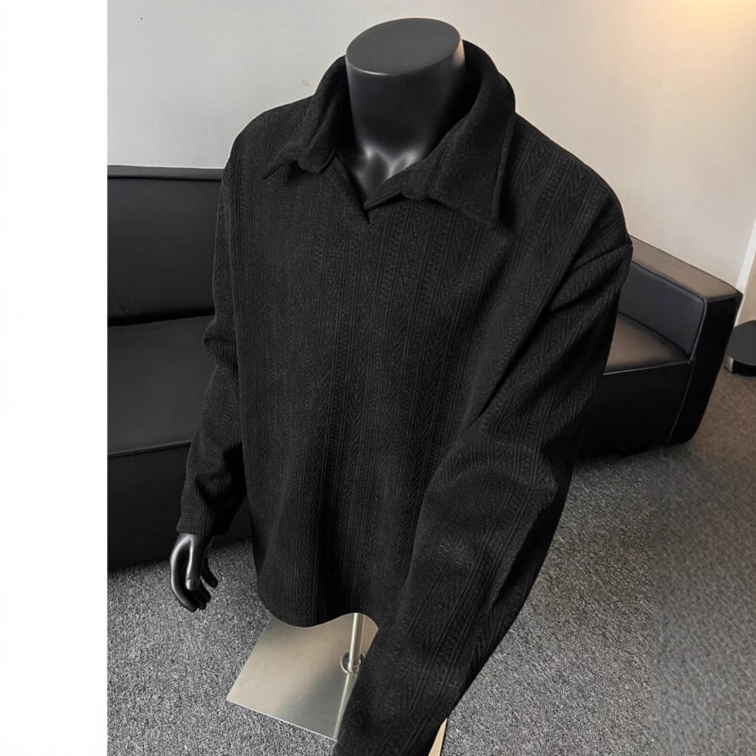 Old Money Style Wheat Ear Pattern Polo Designer Shirt Collar Sweatshirt Men's Spring American Designer Hoodie Retro Vintage High-end Cool Jacket