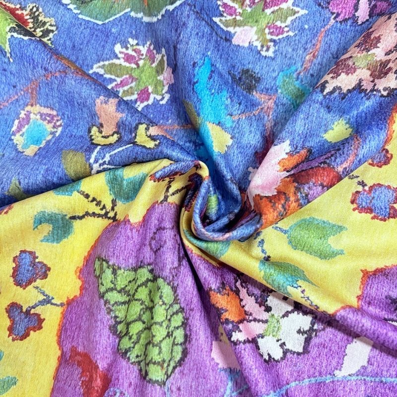 Women's Autumn New Plant Print V - Neck Long Sleeve Maxi Dress - Fashion Vacation Milk Silk Dress-CF51105