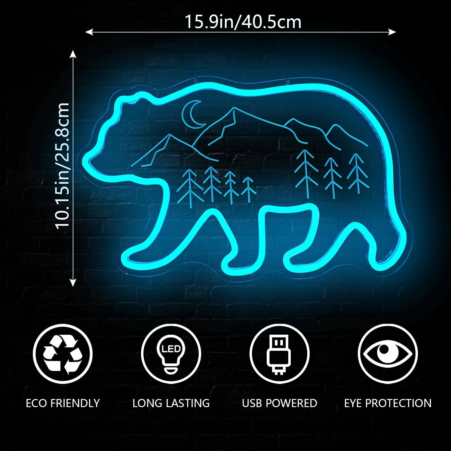 Grizzly Bear Neon office living room Mountain view Wall decoration Forest animal decoration