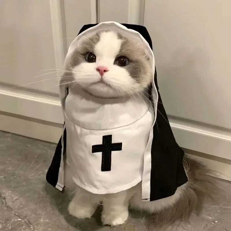 Nun Cat Costume Pet Clothes Small Dog Apparel Breathable Funny Party Festival Photo Props Dog Accessories C251009