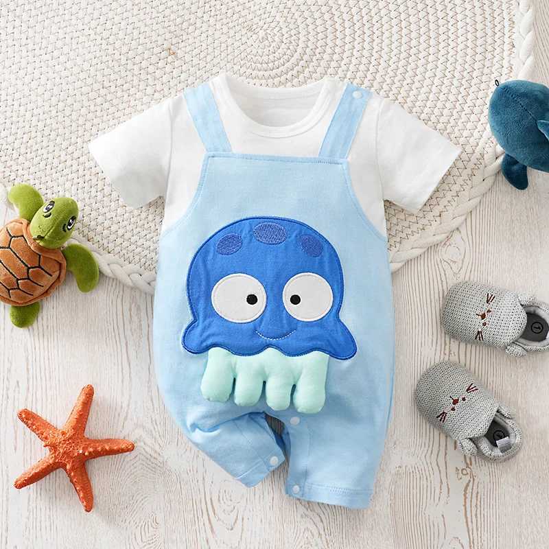 Boys and Girls Baby 018 Months 100 Cotton Summer ShortSleeved Jumpsuit for Babies with Creative Cartoon Octopus Design C251009