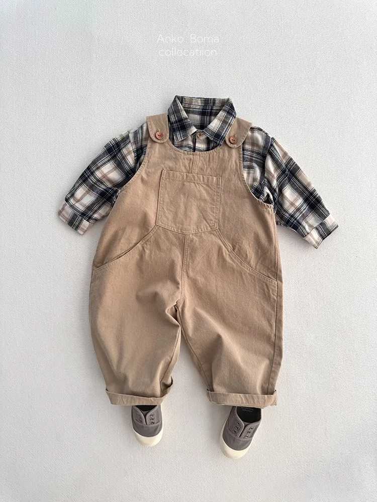2025 Autumn New Children Loose Overalls Solid Boys Vintage Jumpsuit Girls Strap Trousers Baby Casual Overalls Kids Clothes C251009