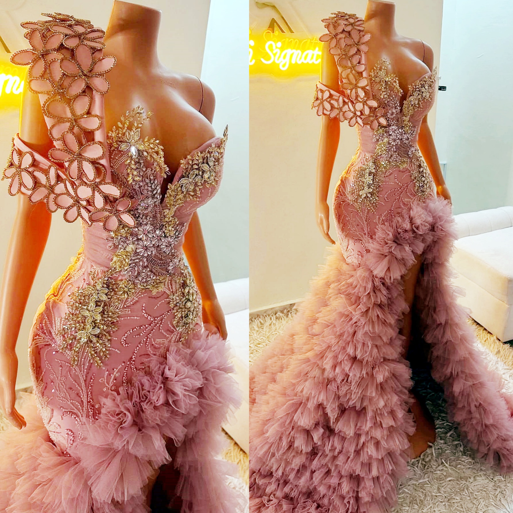 Blush Pink Mermaid Prom Dresses 2025 Crystals Flowers Tulle Tiers Evening Formal Party Second Birthday Engagement Gowns Plus Size Dress For Special Oc