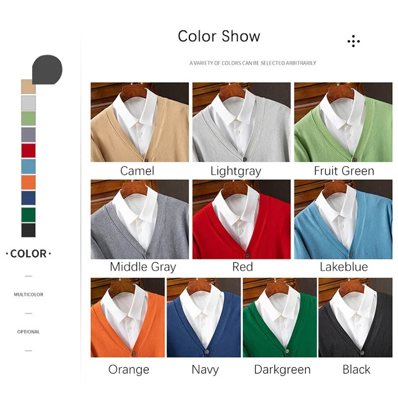 BROWON Mens Sweater Cardigan Business Casual Classic Vneck Solid Color Men Korean Fashion Clothes 2501008