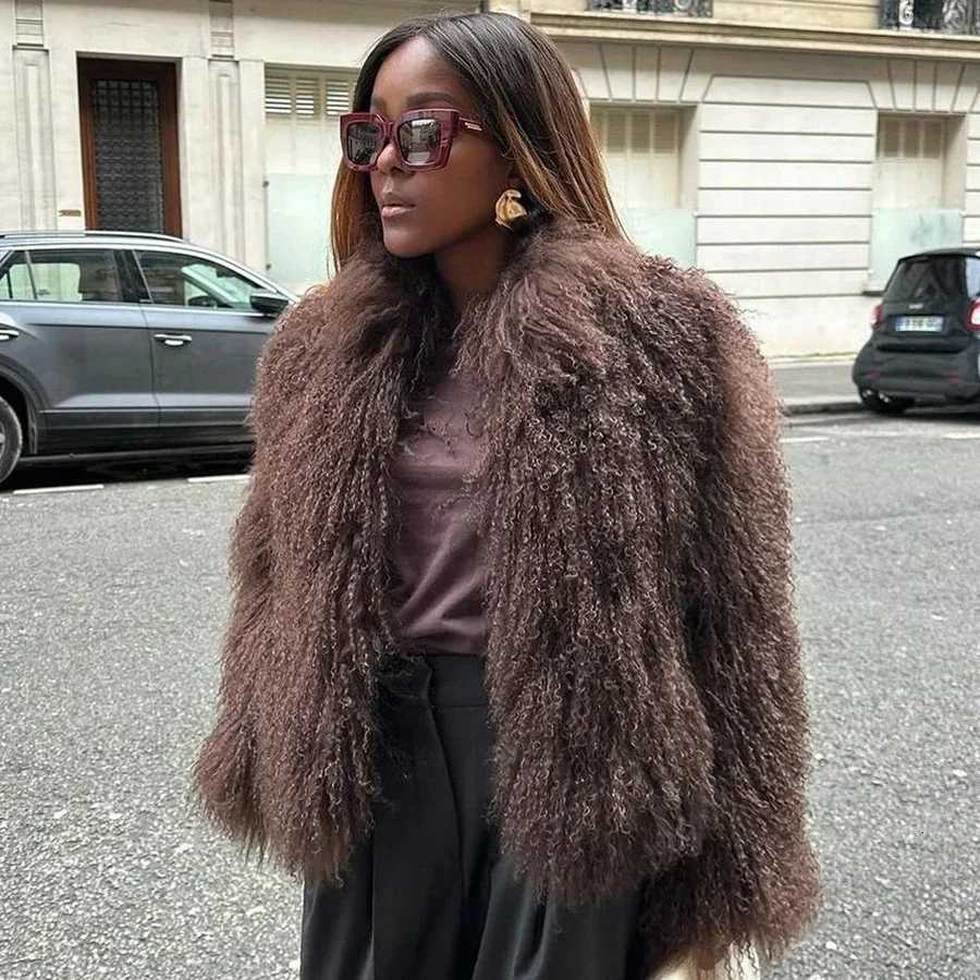 Real Mongolian Fur Coats Women Tibetan Lamb Fur Short Jacket With Round Collar Winter Sheep Fur OutwearXJ251009