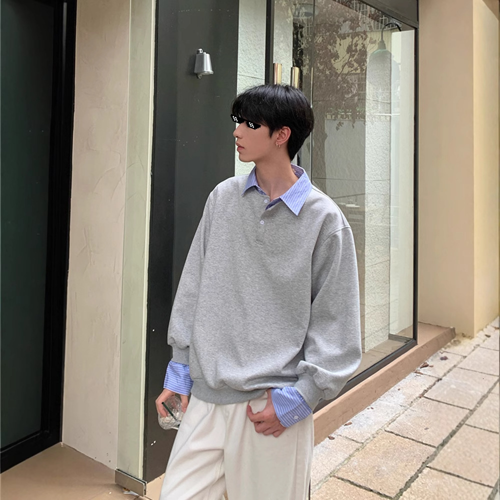 Cleanfit Gray Sweatshirt For Men Trendy Designer Shirt High-end Autumn OOTD Korean Style Designer Hoodie Jacket Turn-down Collar Long Sleeve T-shirt