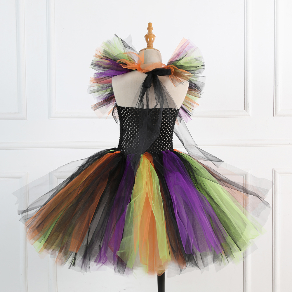 Halloween Childrens Witch Costume Puffy Skirt Girls Masquerade Tutu Skirt Performance Costume Girls Party Toddler Kids Pumpkin Carnival Evening Dresse