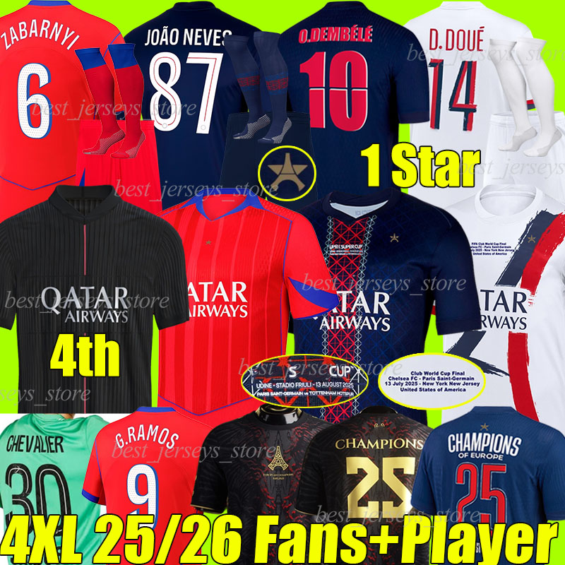 4XL 2025/26 O.DEMBELE 4th soccer jerseys BARCOLA G.RAMOS JOAO NEVES D.DOUE KVARATSKHELIA VITINHA FABIAN CHEVALIER MAYULU MENDES football shirt men kids kits sock sets