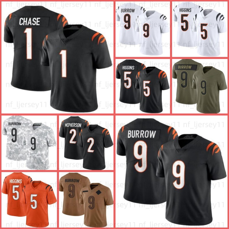 5 Tee Higgins 9 Joe Burrow Football Jersey 1 Ja'Marr Chase Evan McPherson Sam Hubbard Zack Moss Amarius Mims Jermaine Burton Andrei Iosivas Myles Murphy Joe Flacco