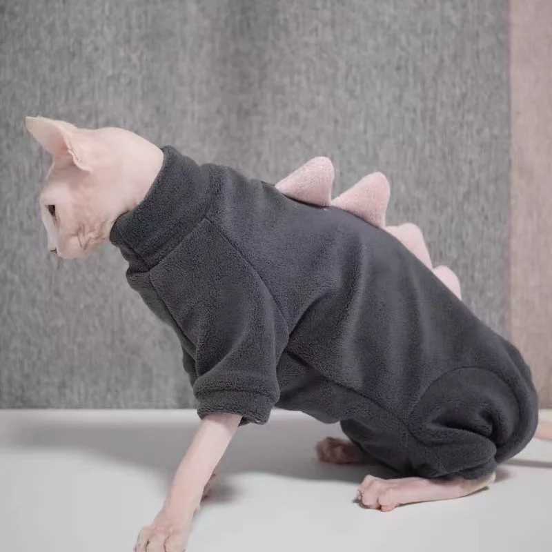Dinosaur Shape Fleece Sweatshirt for Cats in Winter Cute Cartoon 4legged Warm Purple Blue Coat for Sphynx Cat Soft Jumpsuit C251009