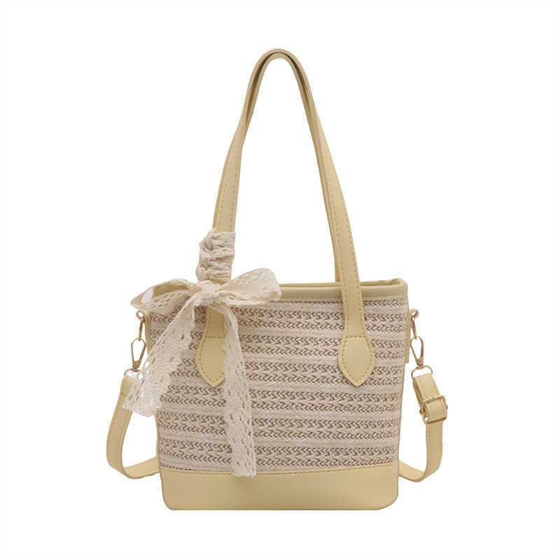 Silk Trendy Texture Woven 2025 Large Capacity New Straw Woven Womens Beach Crossbody Handheld Bucket Bag H251009